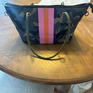 Camouflage Tote with Pink and Orange Stripe